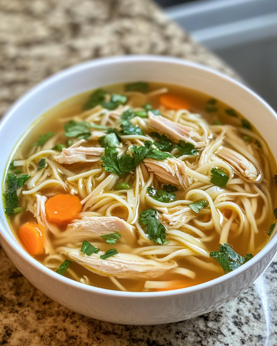 Classic ginger garlic chicken noodle soup