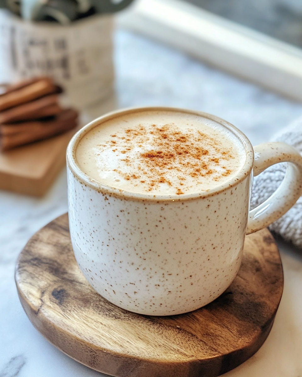 Creamy spiced coconut chai in a glass cup