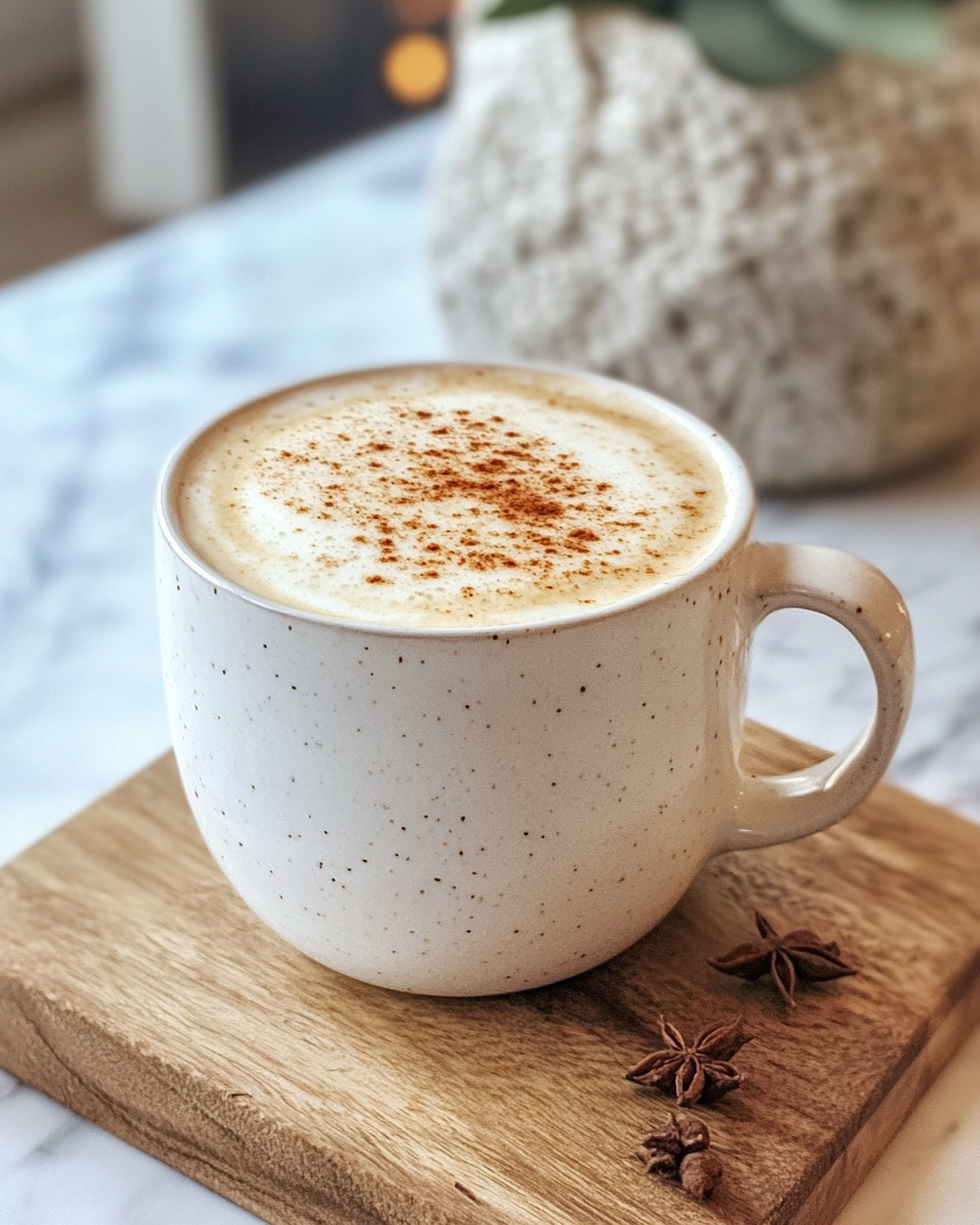 Steaming coconut chai in a cup
