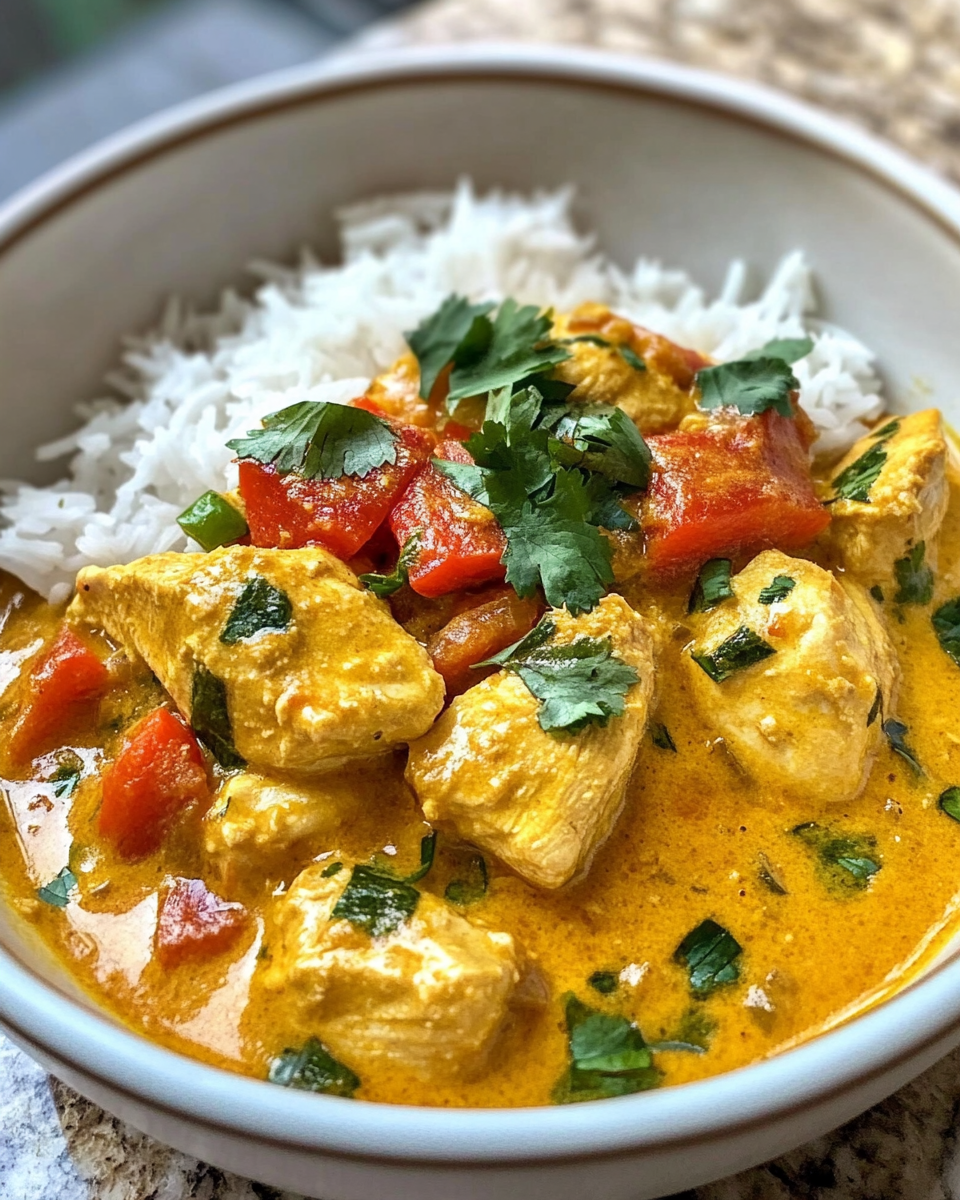 Coconut curry chicken cooking in a pot