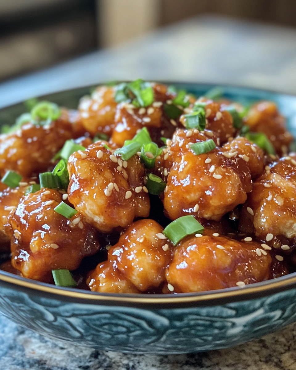 Plated Sweet Fire Chicken with sesame seeds