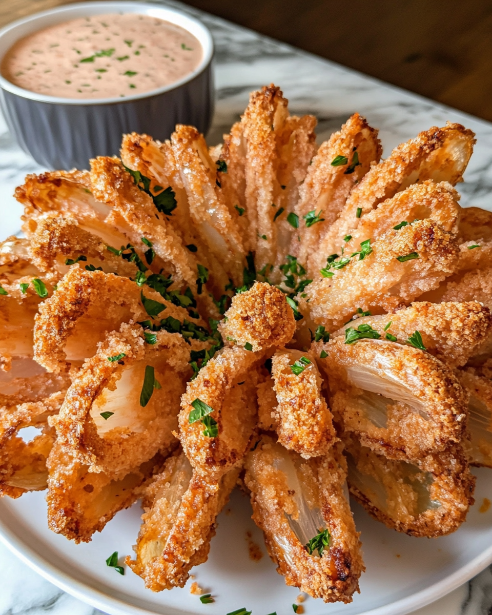 Close-up of a blooming onion freshly cooked