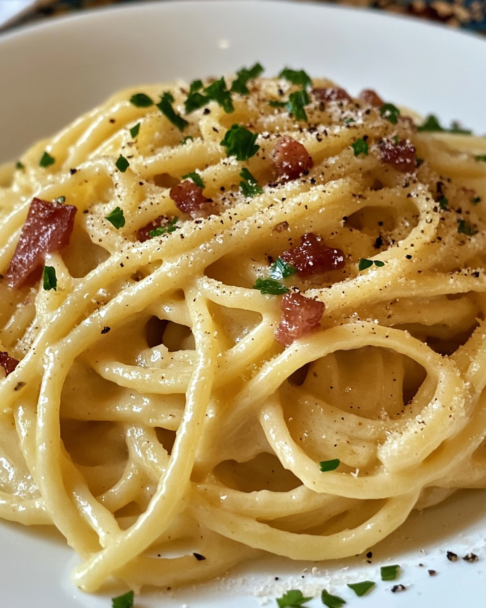 Delicious creamy carbonara ready to serve