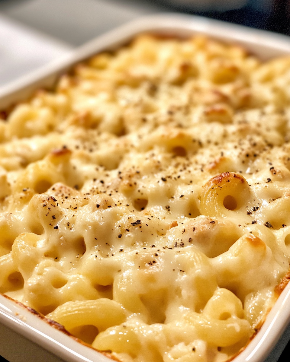 Creamy honey pepper chicken mac and cheese served in a bowl