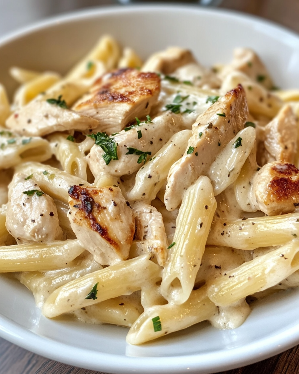 Creamy Italian chicken pasta served in a bowl