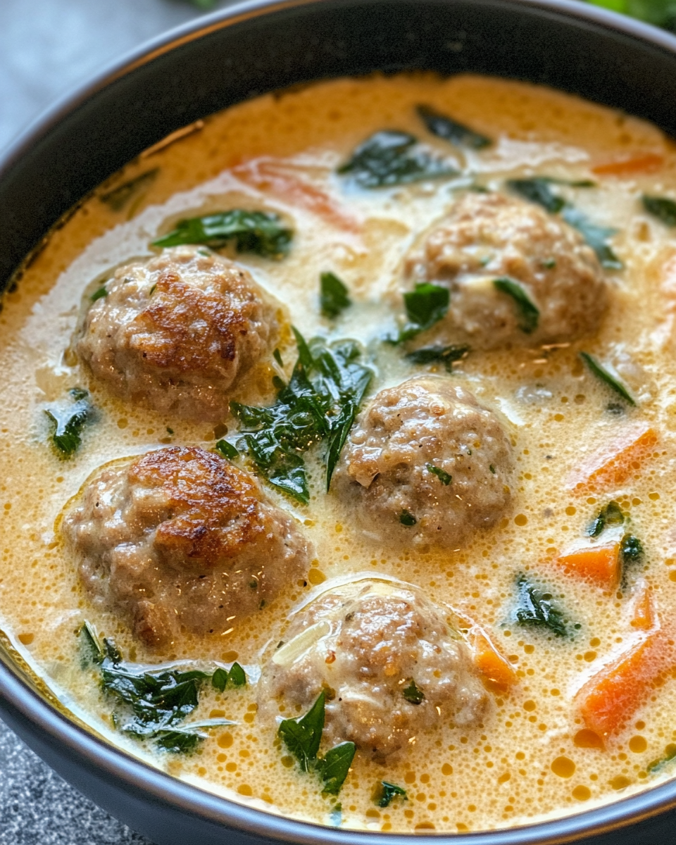 Enjoying creamy Italian meatball soup