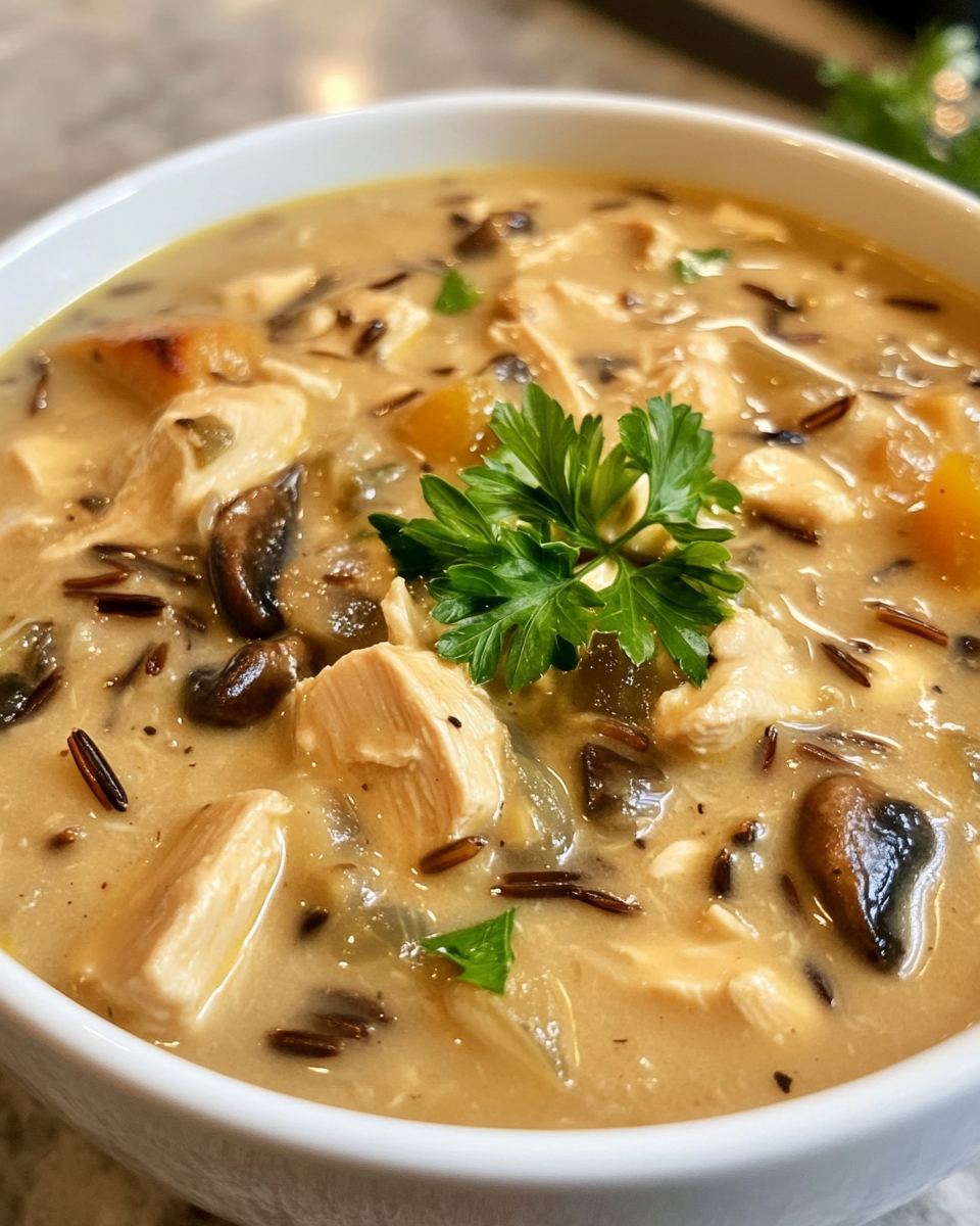 Ingredients laid out for creamy mushroom chicken and wild rice soup