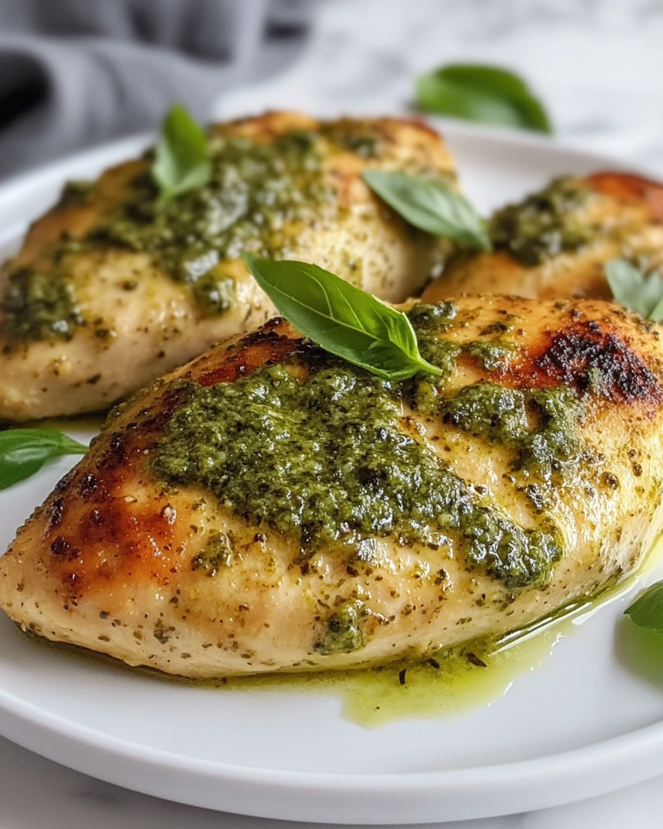 Finished creamy pesto chicken plated and ready to eat