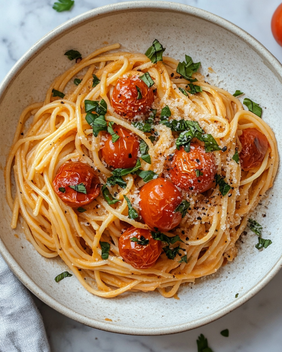 Sauce preparation with creamy tomato and Parmesan