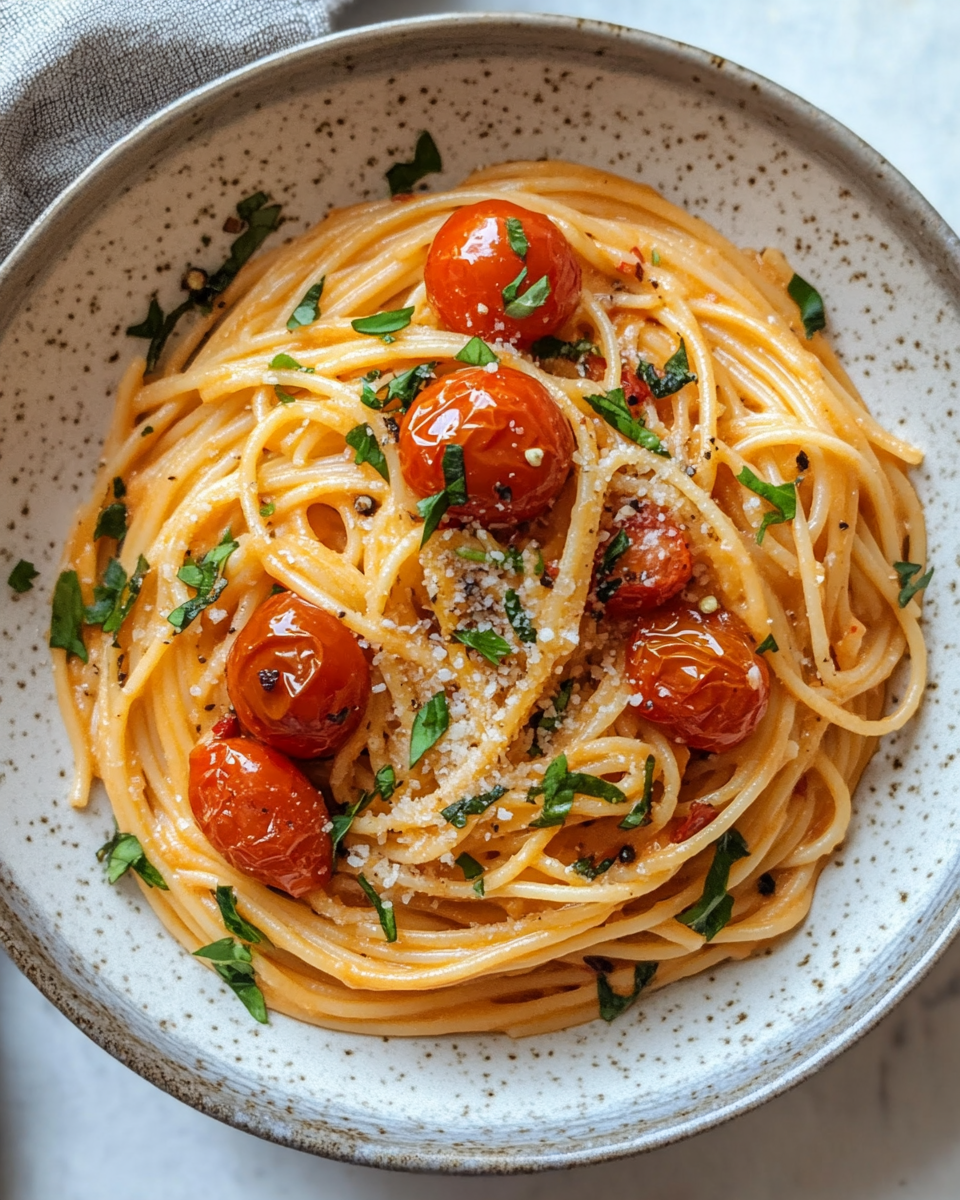 Delicious creamy pasta with fresh basil and spinach