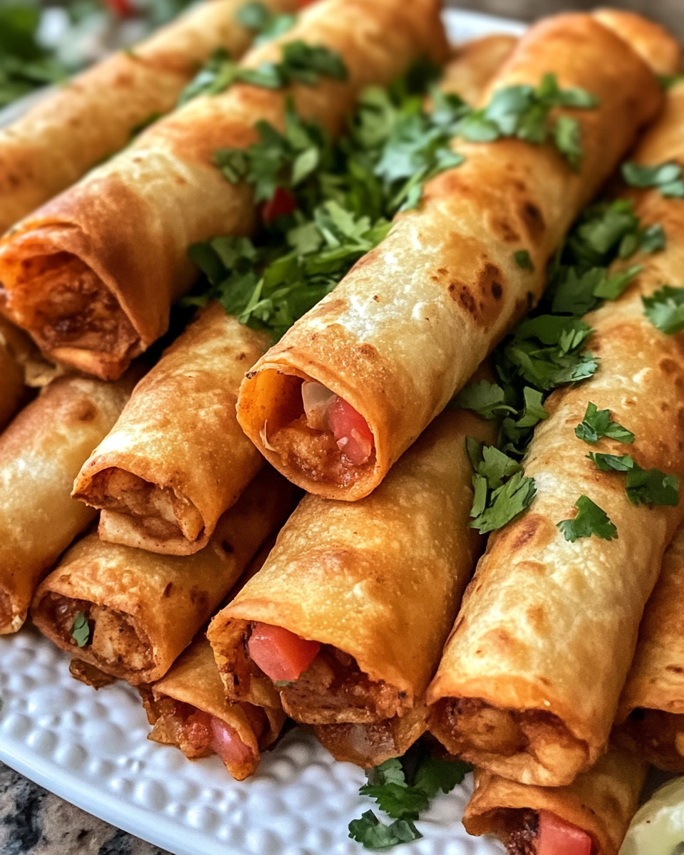 Serving of taquitos with guacamole and sour cream