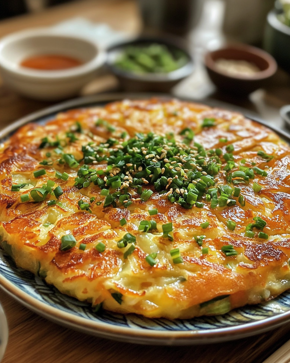 Preparing Korean vegetable pancake batter with vegetables in bowl