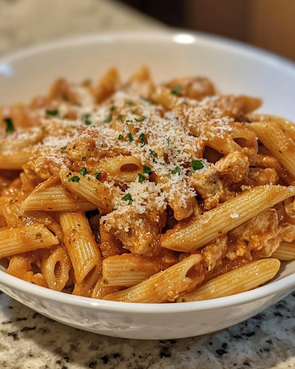 Slow cooked chicken parmesan in crock-pot with pasta