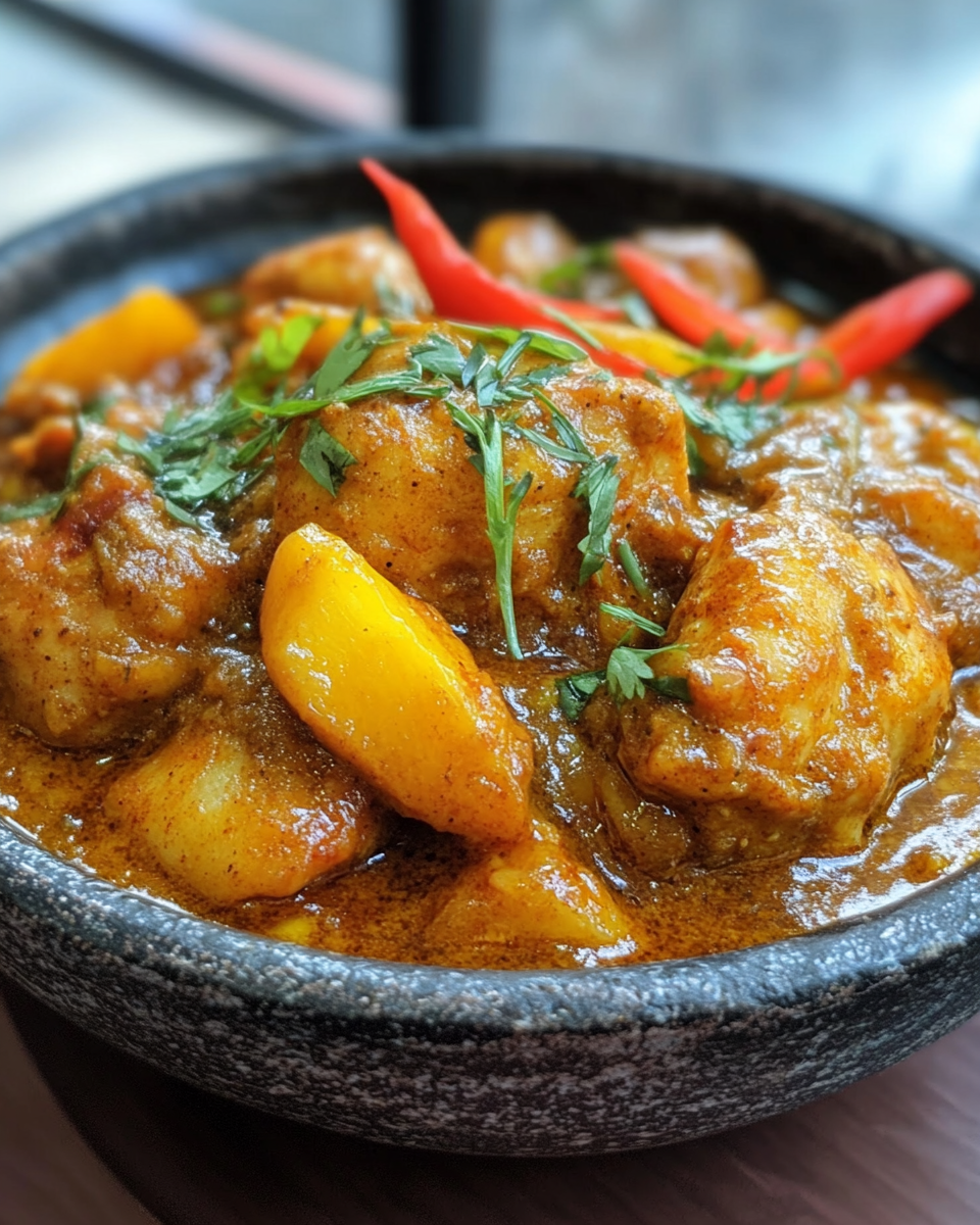 Final plated mango chicken curry