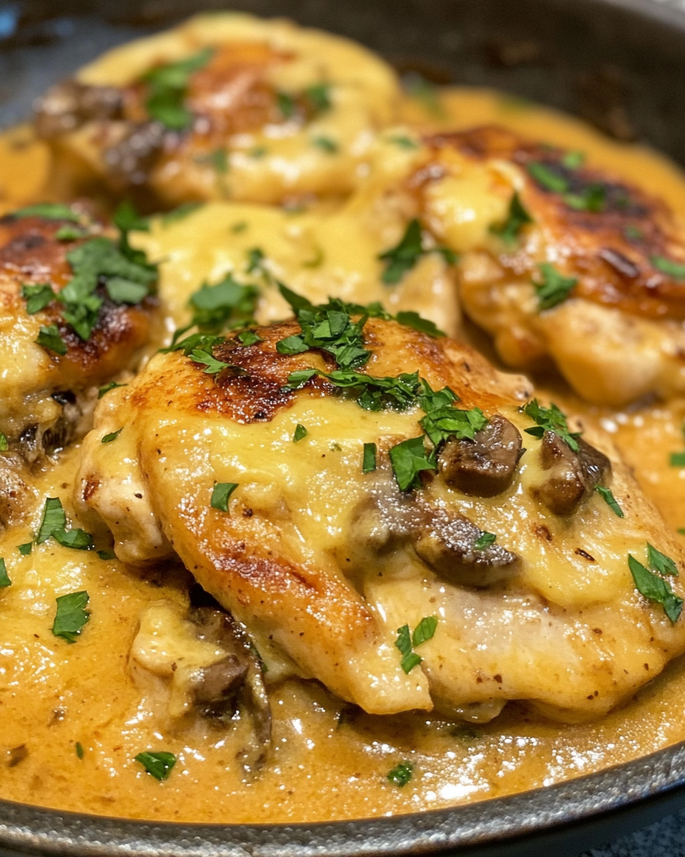 Close-up of tender Southern Smothered Chicken