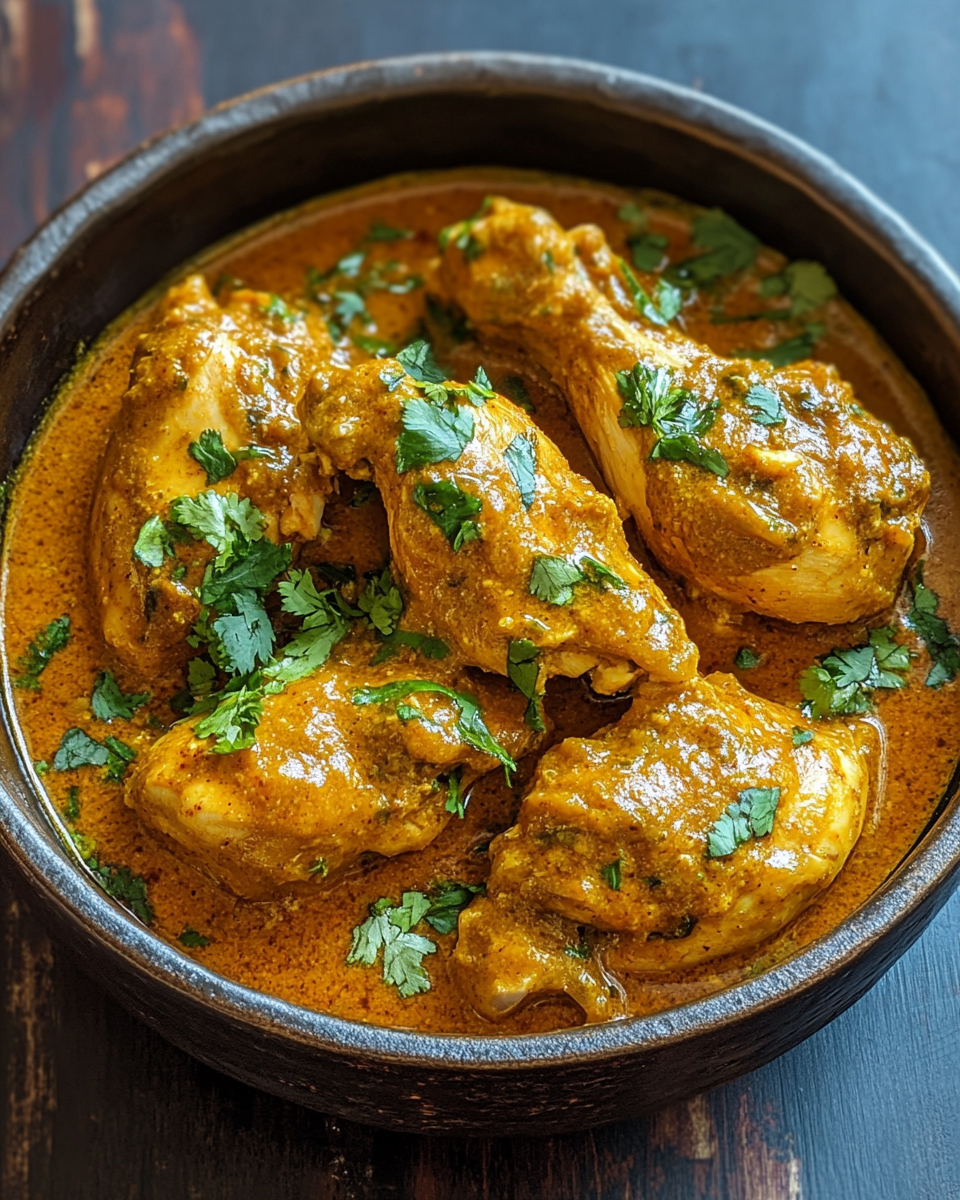 Cooking chicken curry in pressure cooker on stove