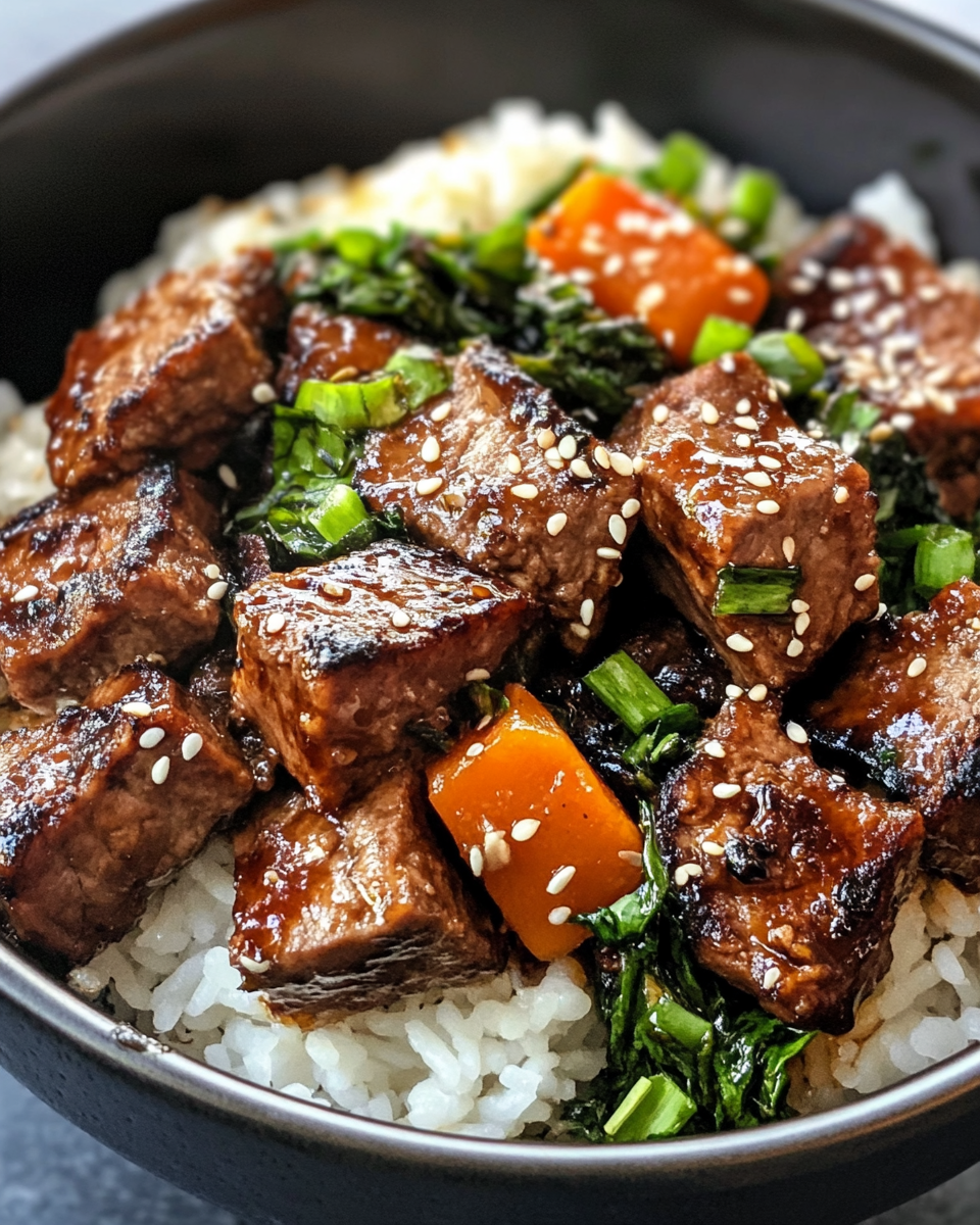 Final plated Asian chicken and rice dish