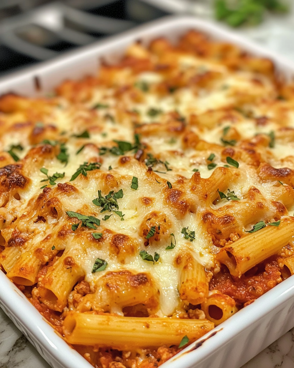 Ingredients for baked ziti lined up