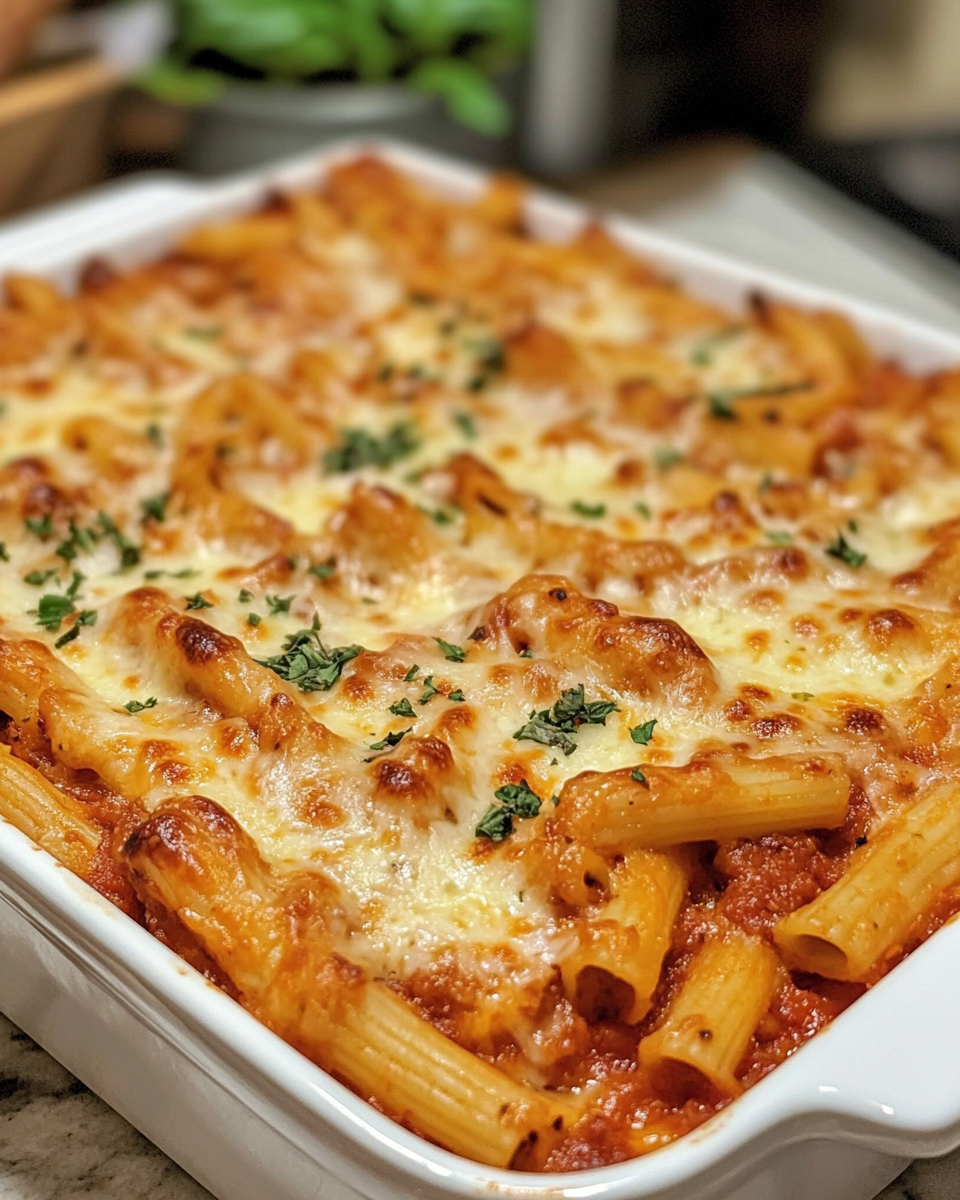 Easy baked ziti in baking dish