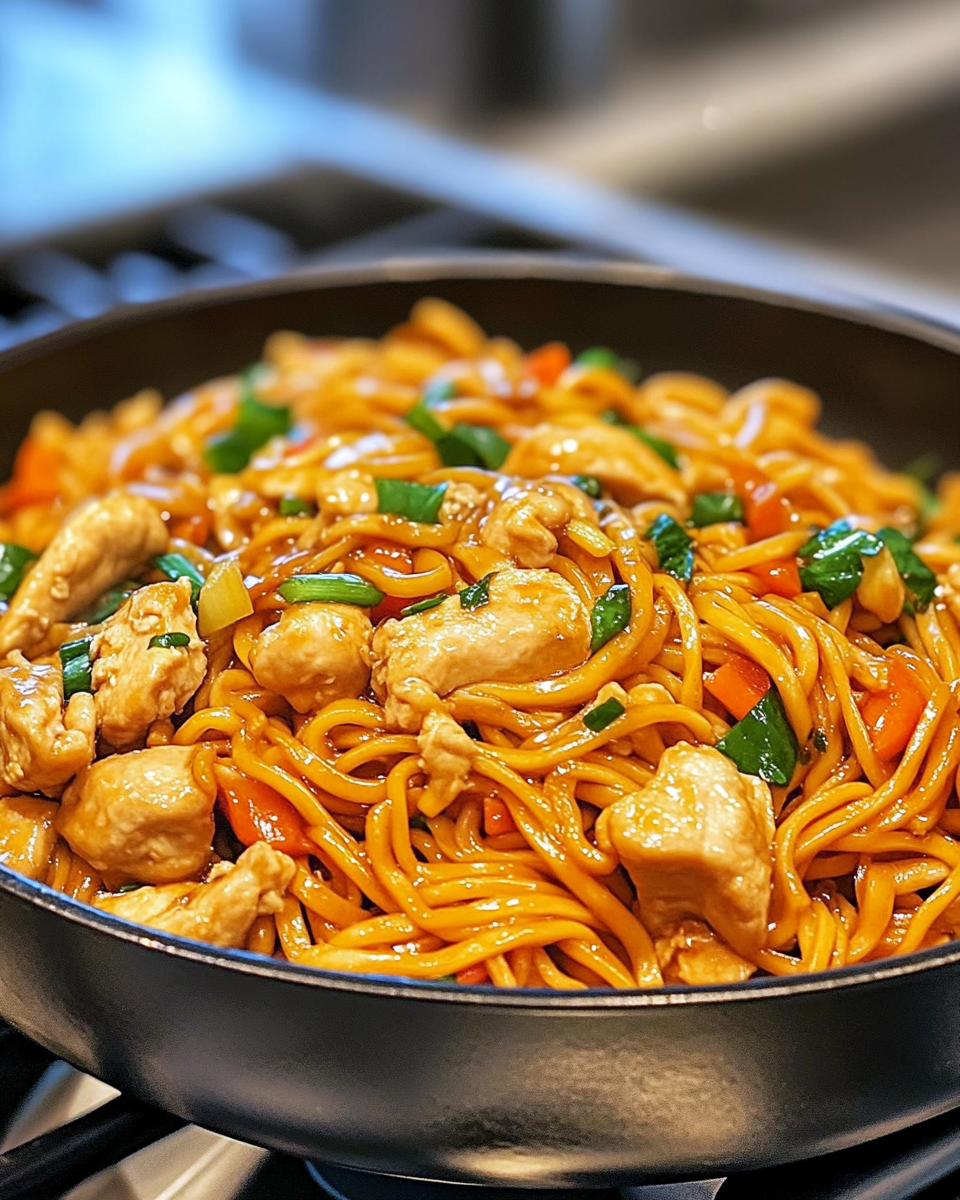 Cooking steps of Chicken Lo Mein in pressure cooker