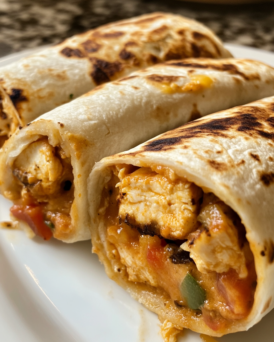 Assembled chipotle ranch grilled chicken burrito