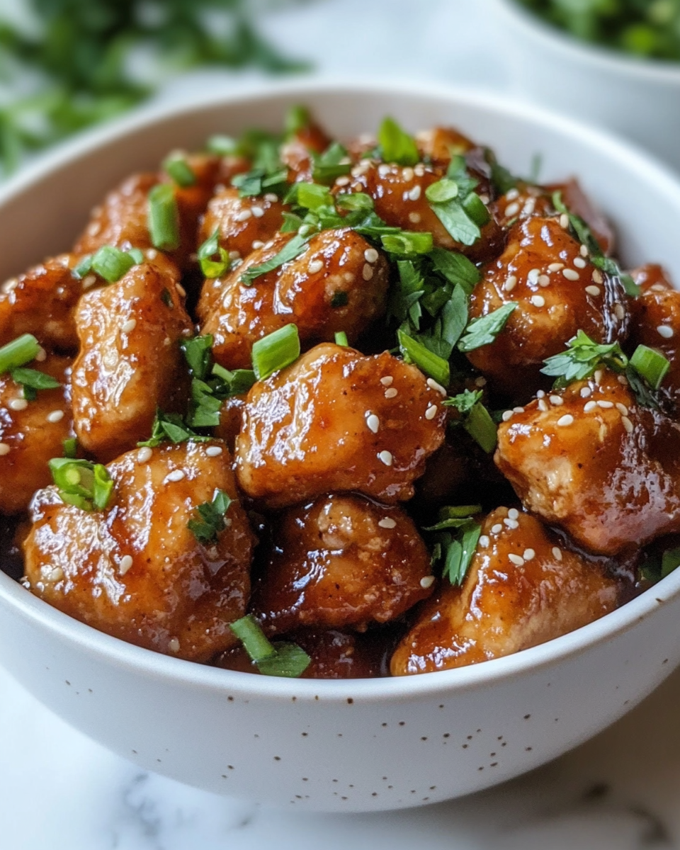 Finished honey garlic chicken served on plate