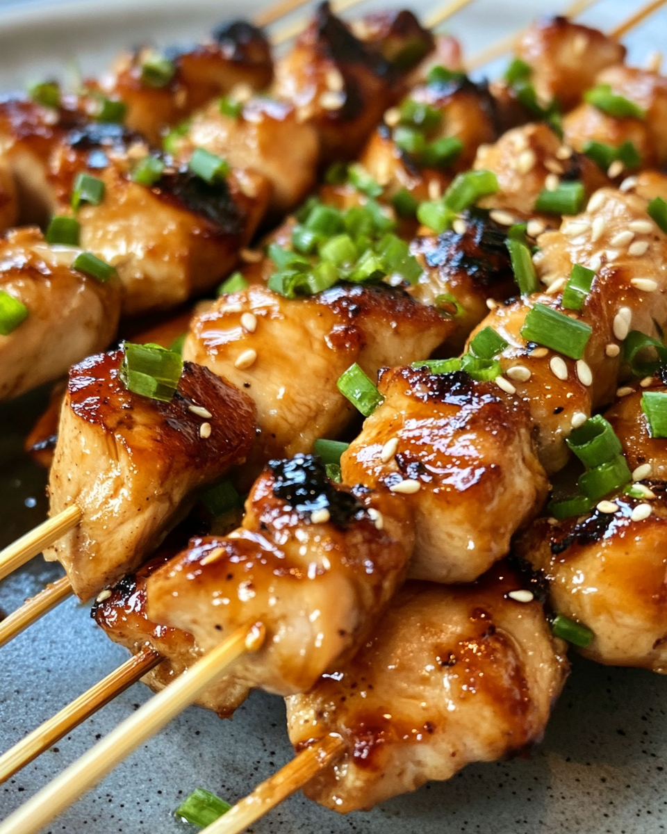 Japanese chicken yakitori skewers fresh off the grill