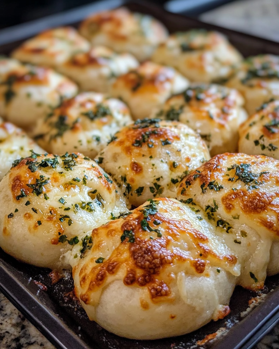Golden cheesy garlic butter pizza rolls fresh from pressure cooker