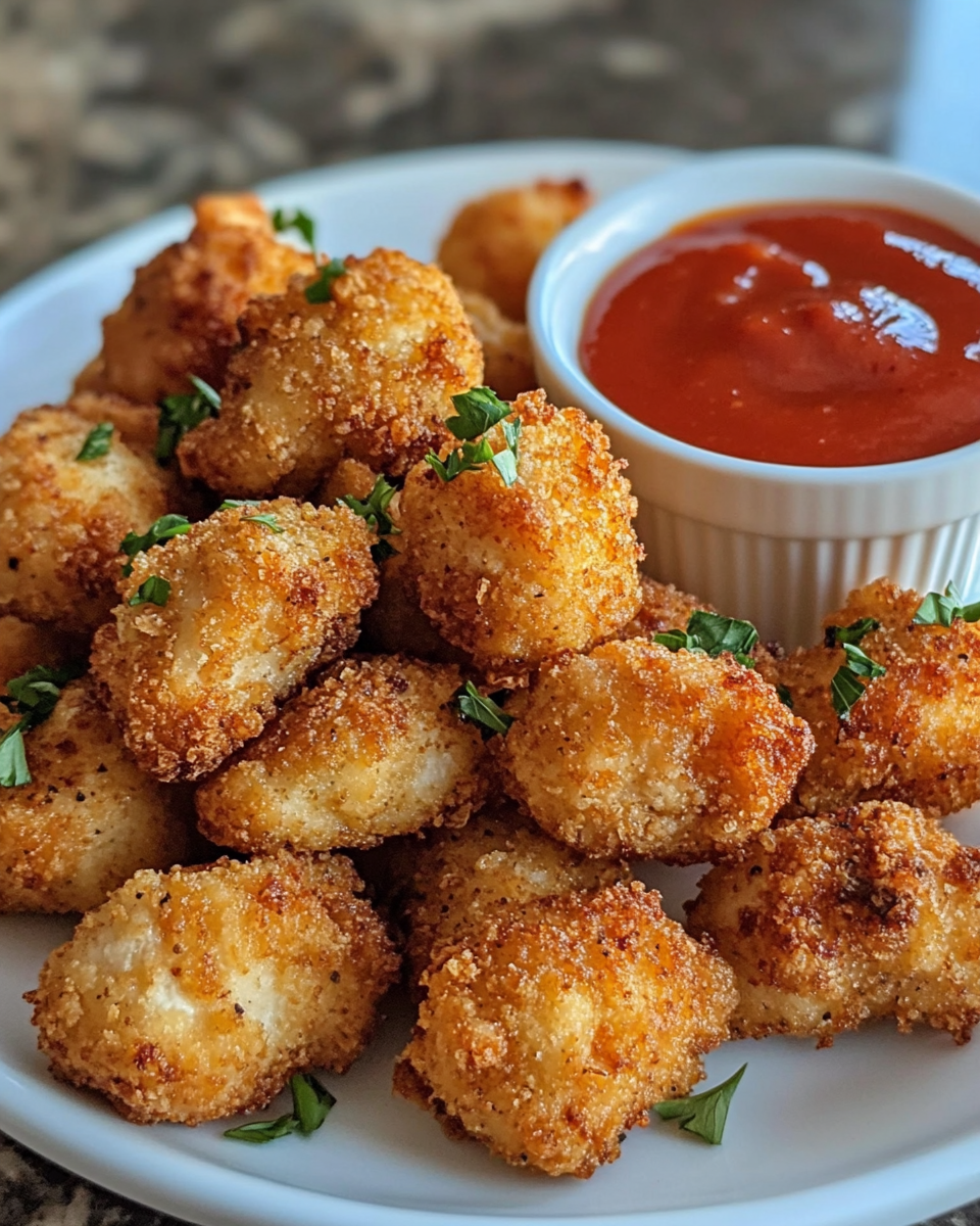 Oven baked chicken bites in a skillet