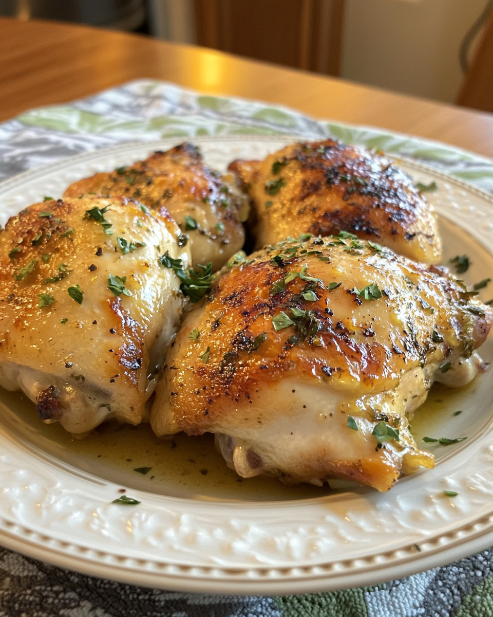 Finished Lemon Garlic Chicken plated with spinach