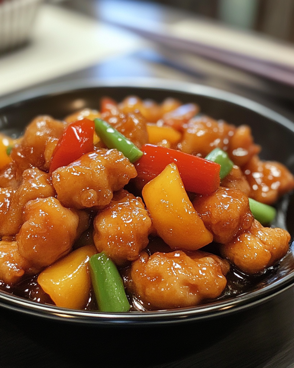 Plated sweet and sour chicken ready to serve