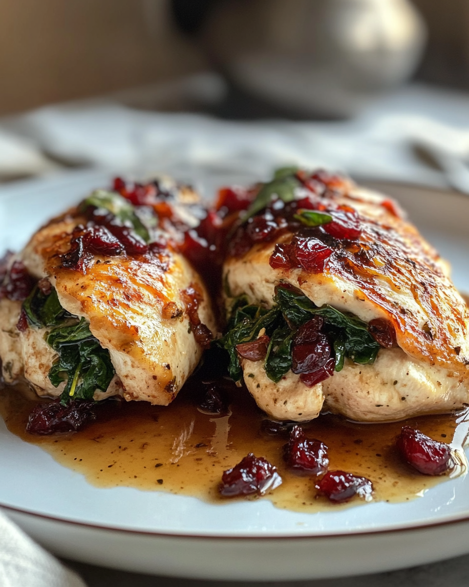 Spinach cranberry stuffed chicken breasts