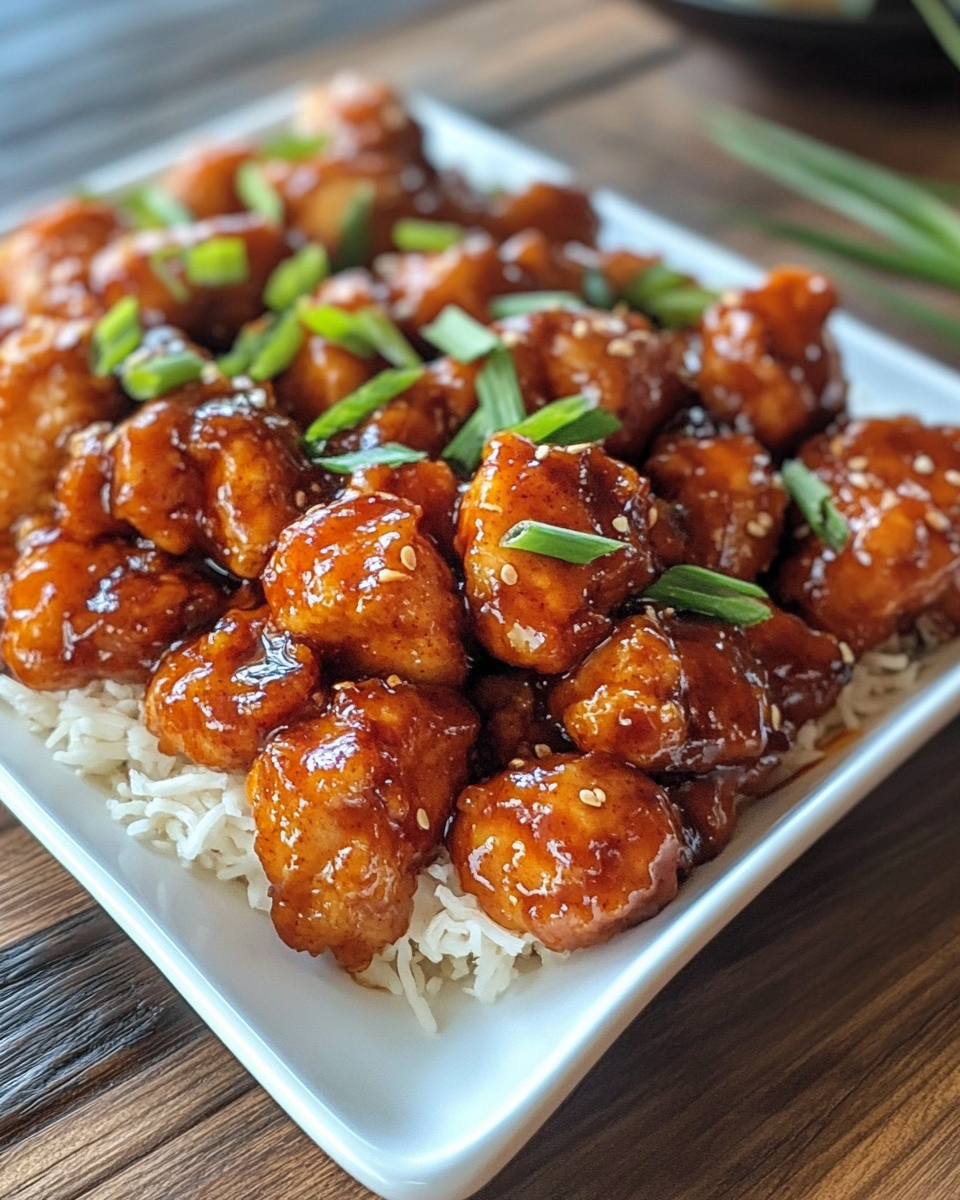 Bowl of Food Court Bourbon Chicken with sauce and rice