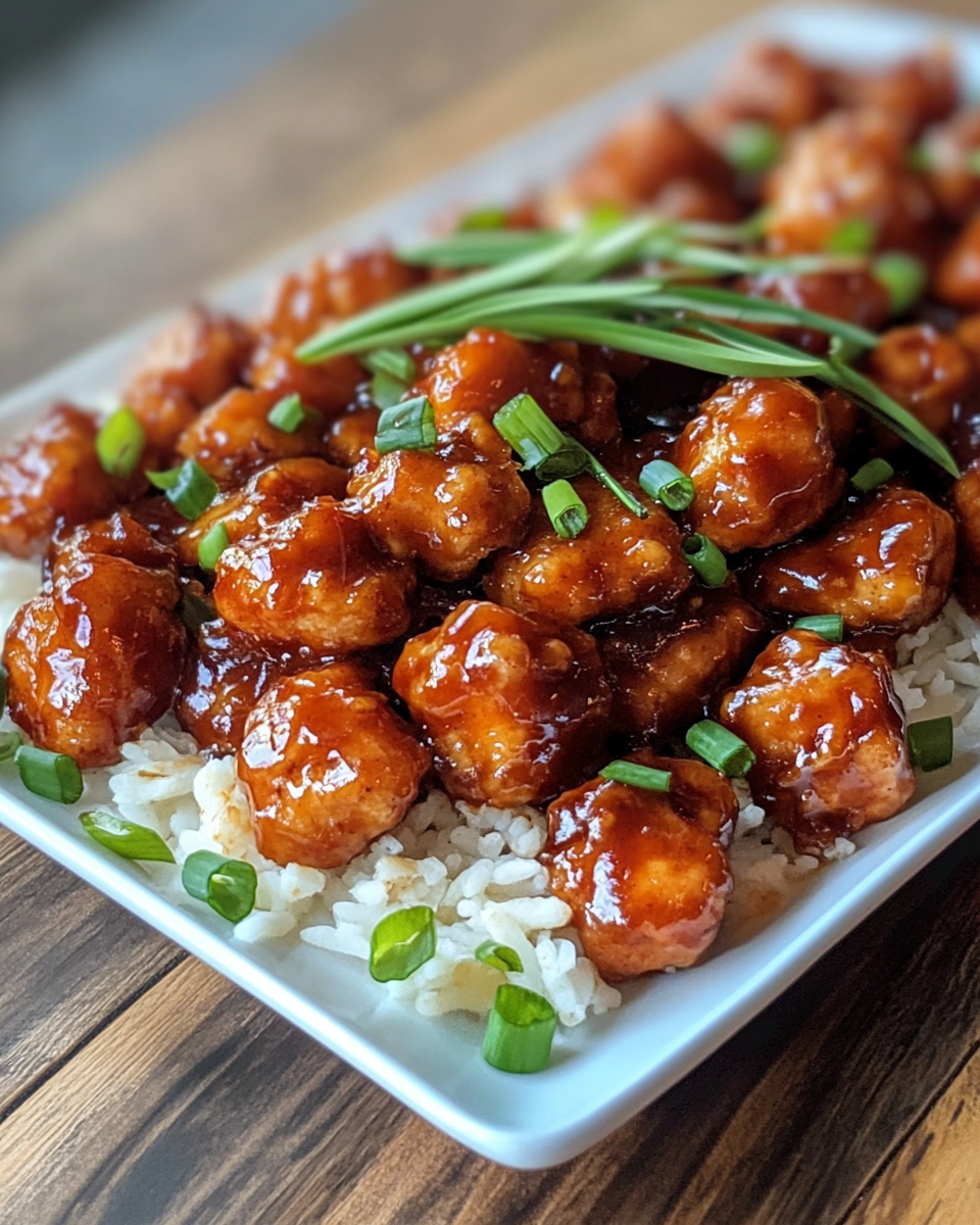 Food Court Bourbon Chicken in a bowl with steam rising