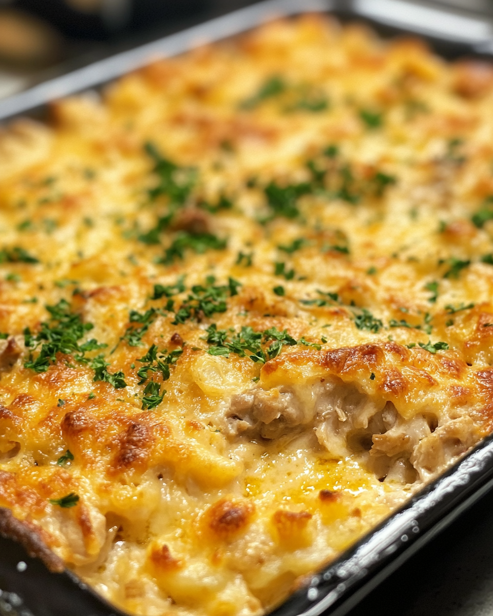 Served chicken and rice casserole ready to eat