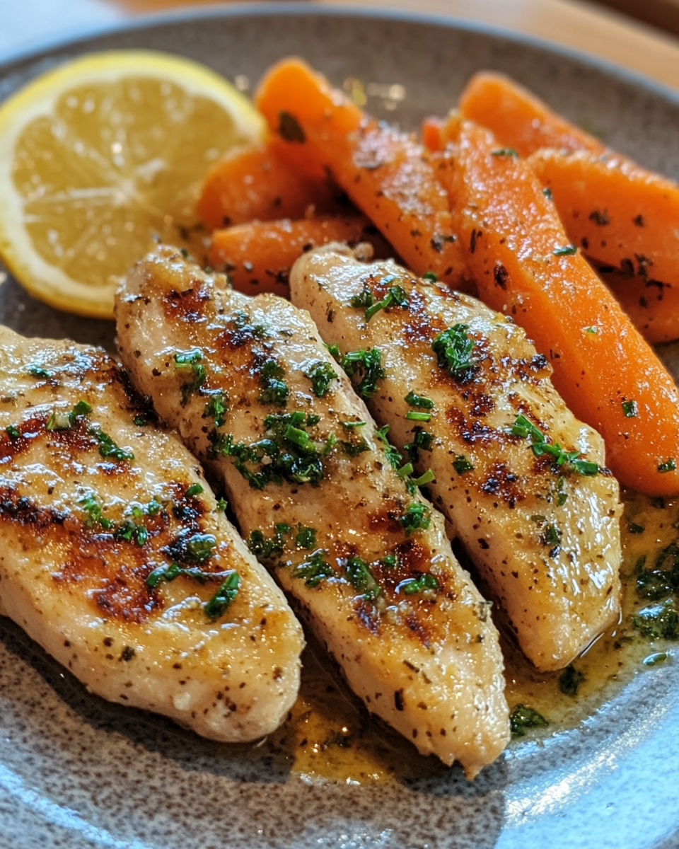 Garlic herb chicken with carrots on a plate