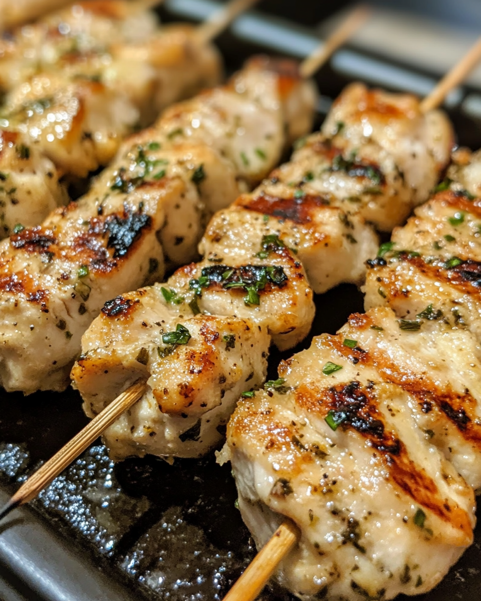 Marinated chicken skewers ready in the bowl
