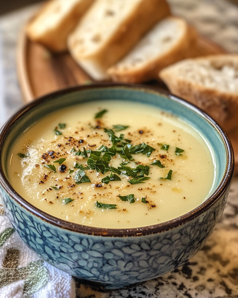 Warm bowl of creamy garlic soup