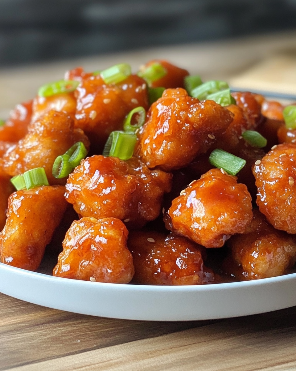 Close-up of General Tso's Chicken with sauce