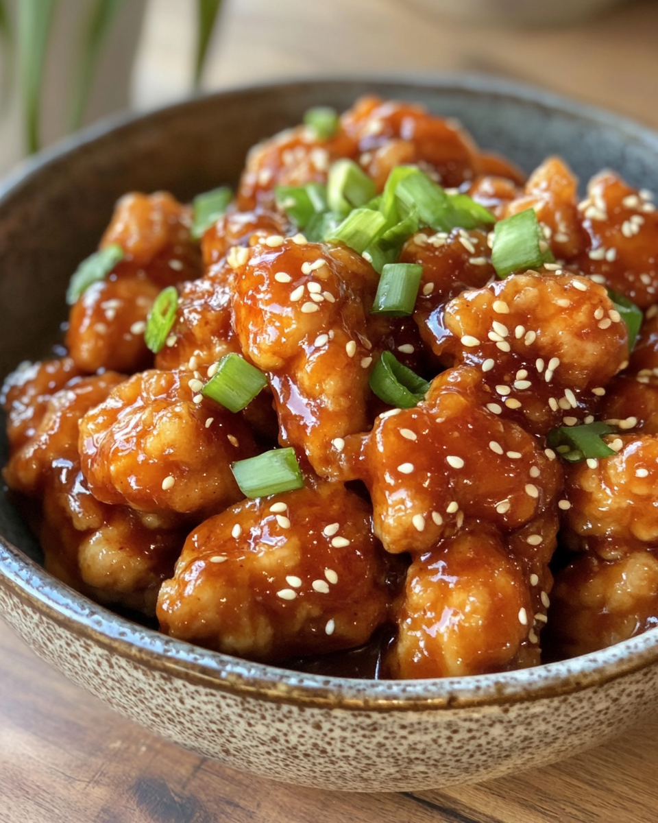 Simmering General Tso's Chicken sauce in the skillet