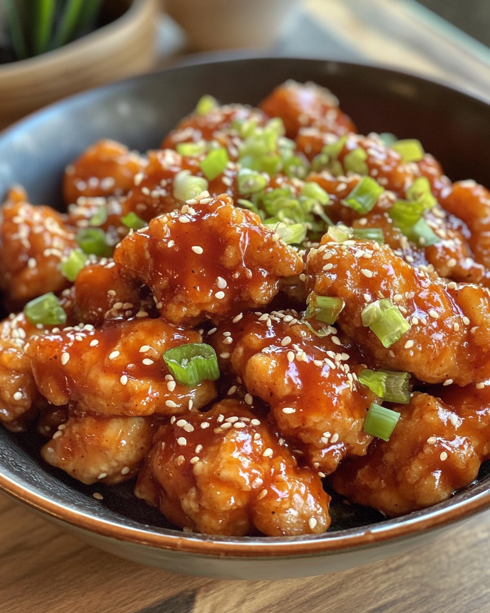 Final served General Tso's Chicken in bowl