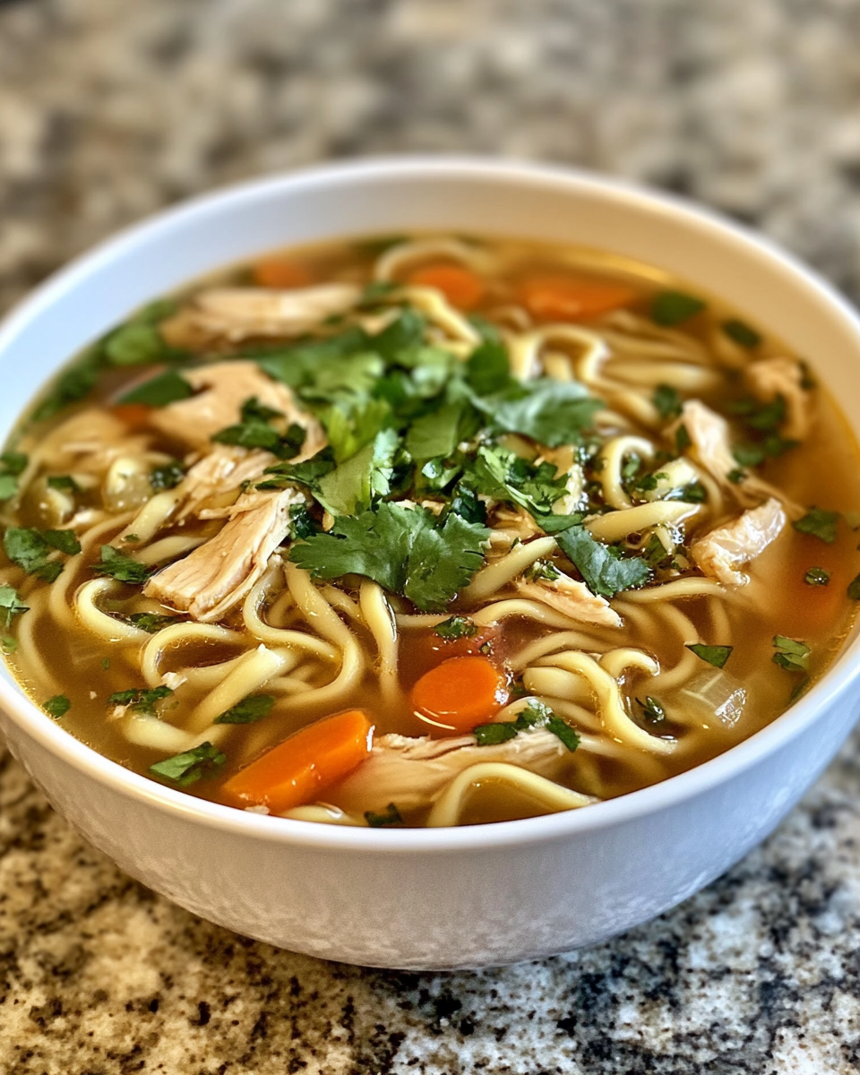 Ginger Garlic Chicken Noodle Soup in a bowl