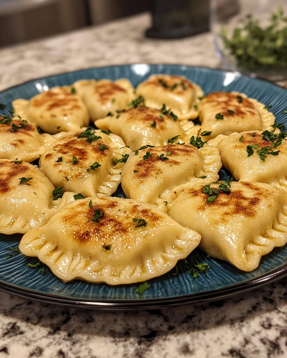 serving gluten free pierogi with sour cream