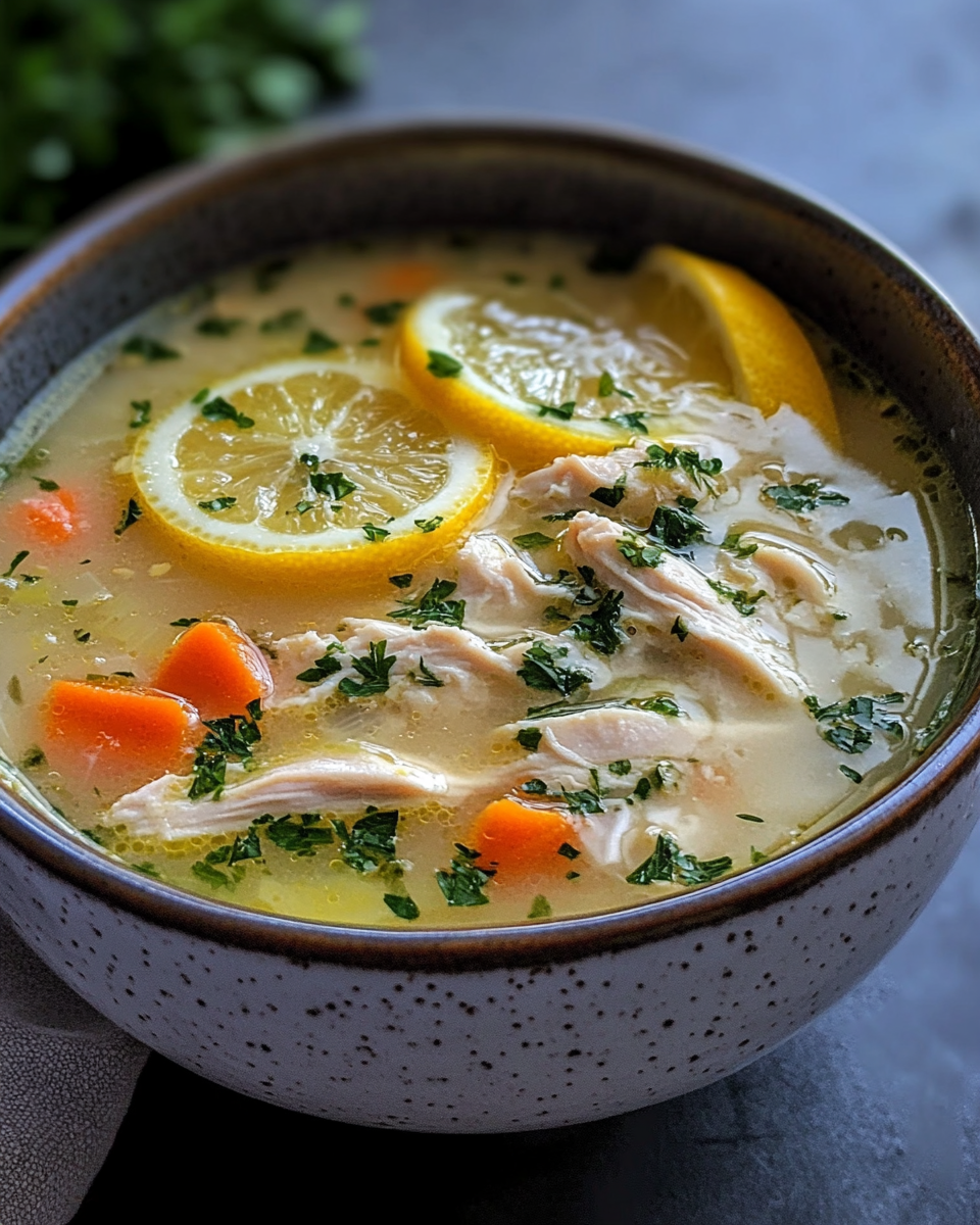 Ingredients for Greek lemon chicken soup laid out in kitchen