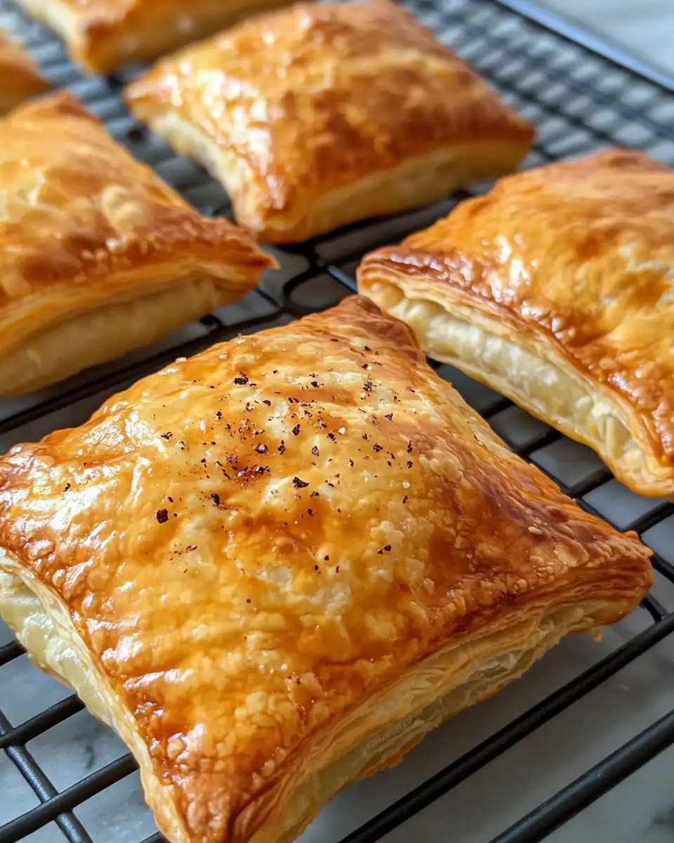 Stack of ham and cheese puff pastry pockets ready for storage