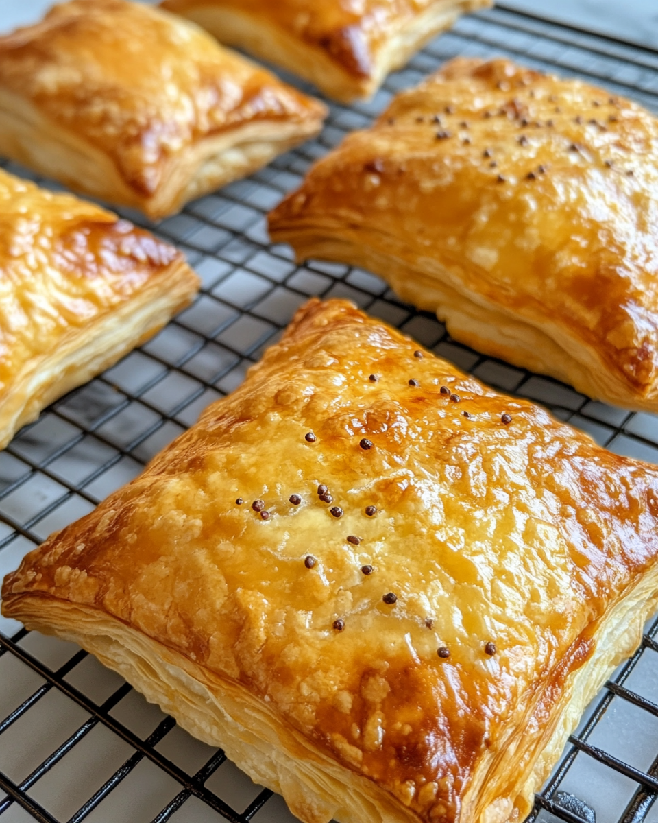 Ham and cheese puff pastry pockets fresh out of the oven
