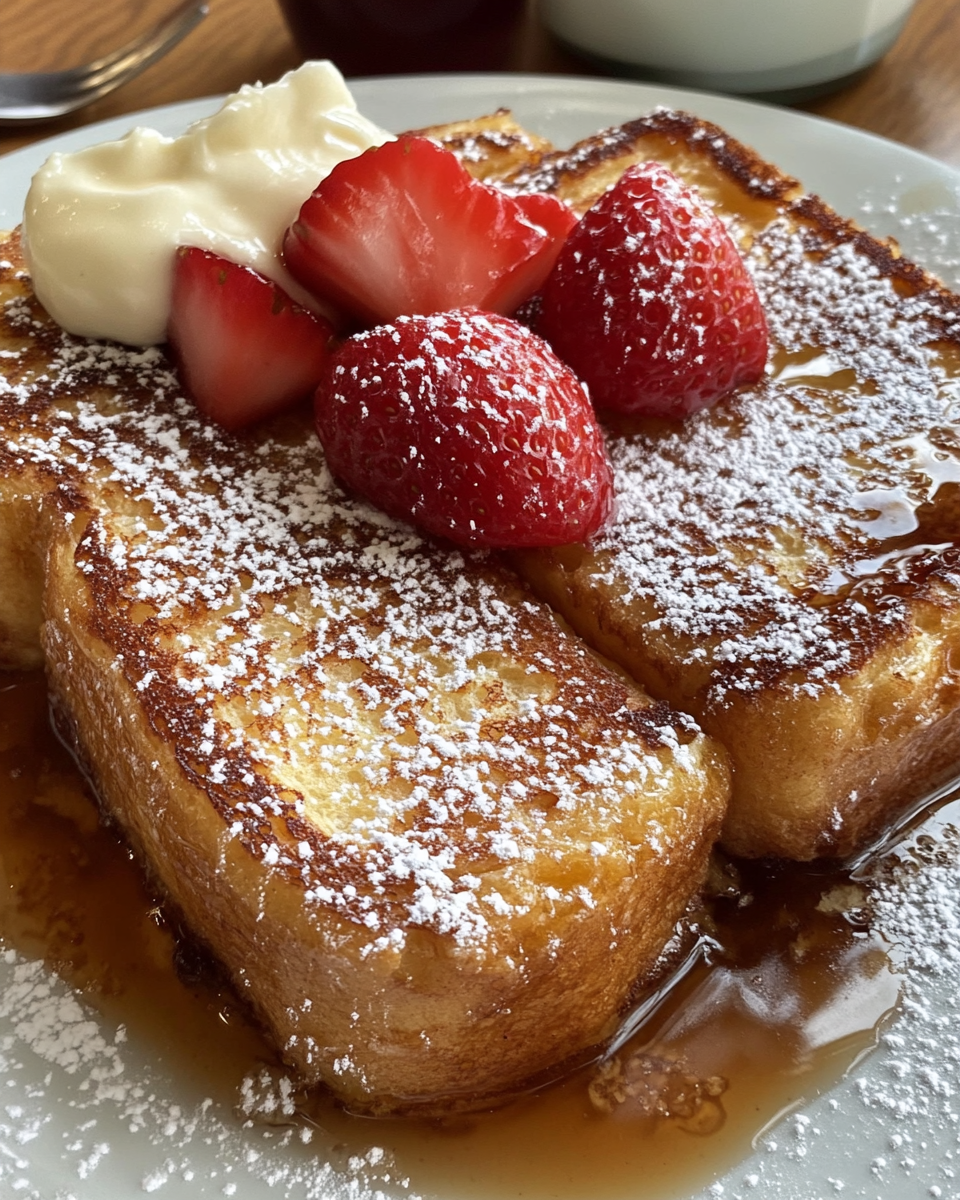 Hawaiian Roll French Toast served with fresh fruit and syrup