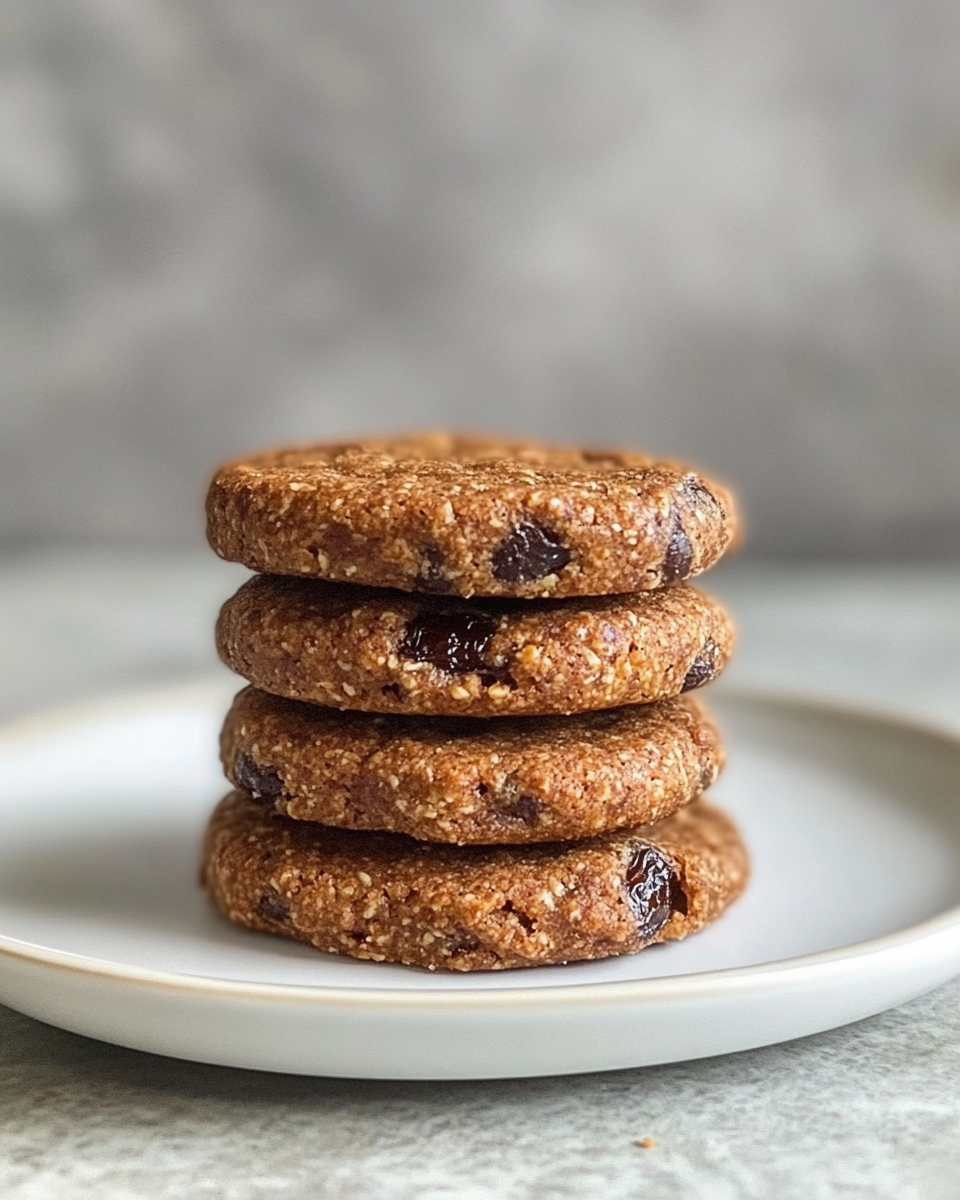 stacked date cookies on a cooling rack