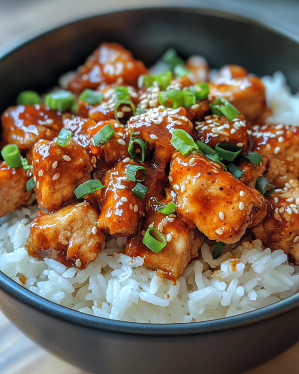 Delicious finished honey BBQ chicken rice ready to eat