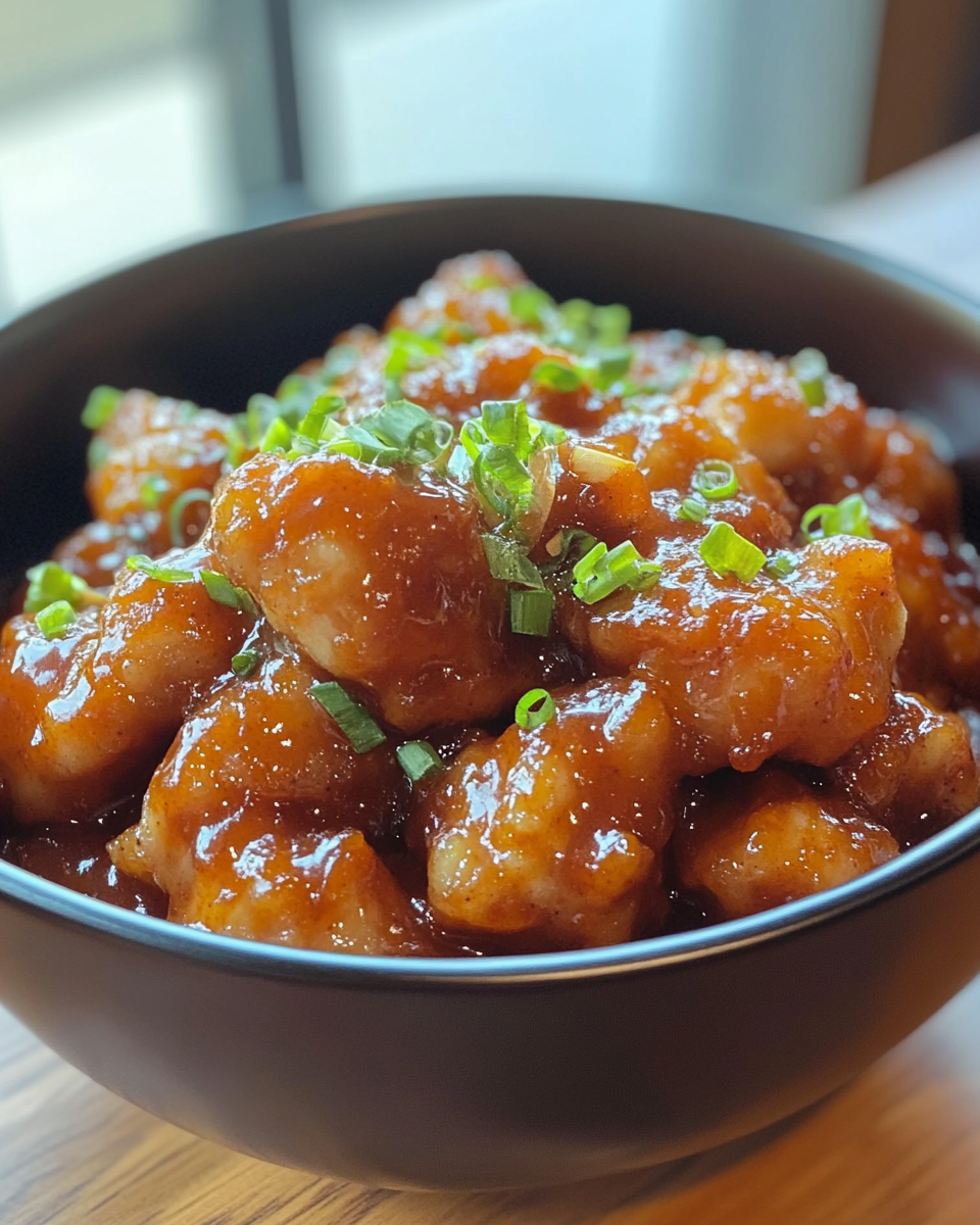 Served honey butter chicken on plate ready to eat